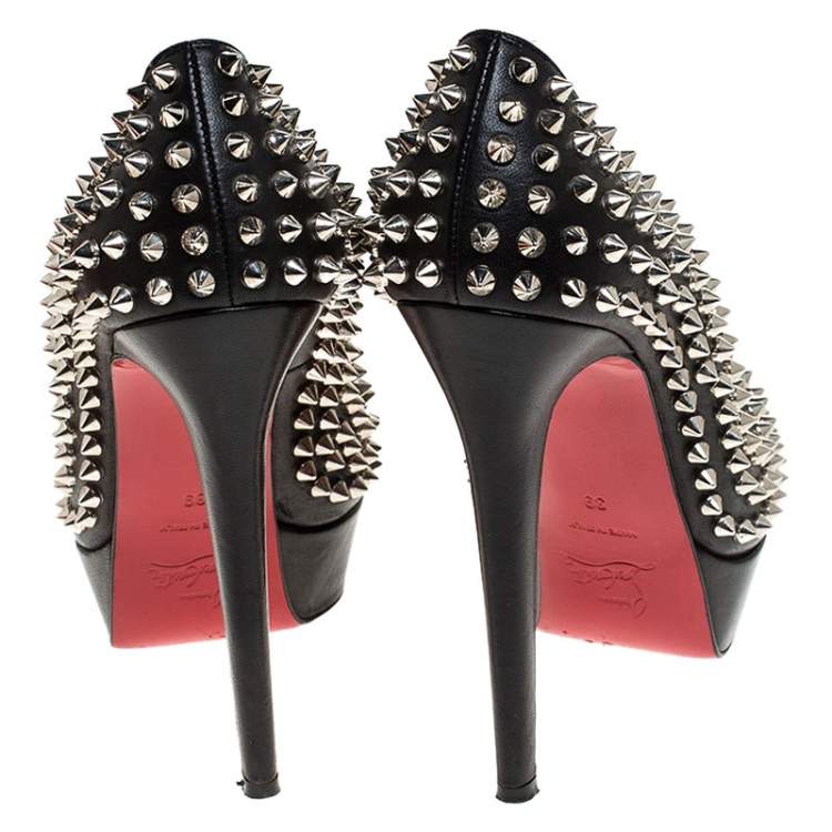 Pre Owned Christian Louboutin Black Leather Alti Spike Platform Pumps Size 39