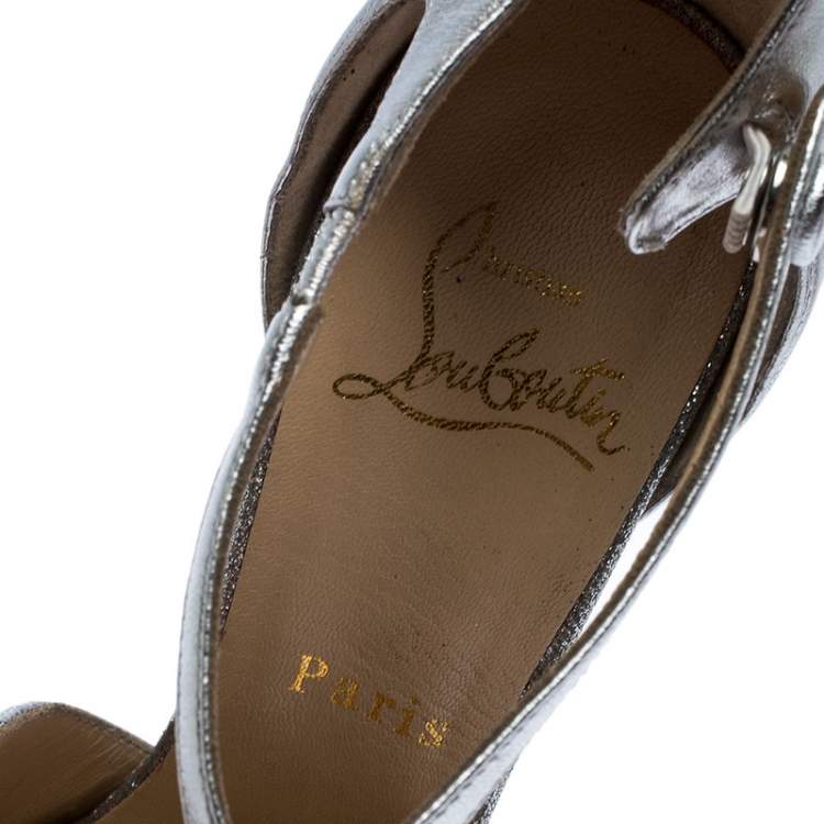 Pre Owned Christian Louboutin Metallic Silver Leather Exagona Platform Sandals Size 37.5