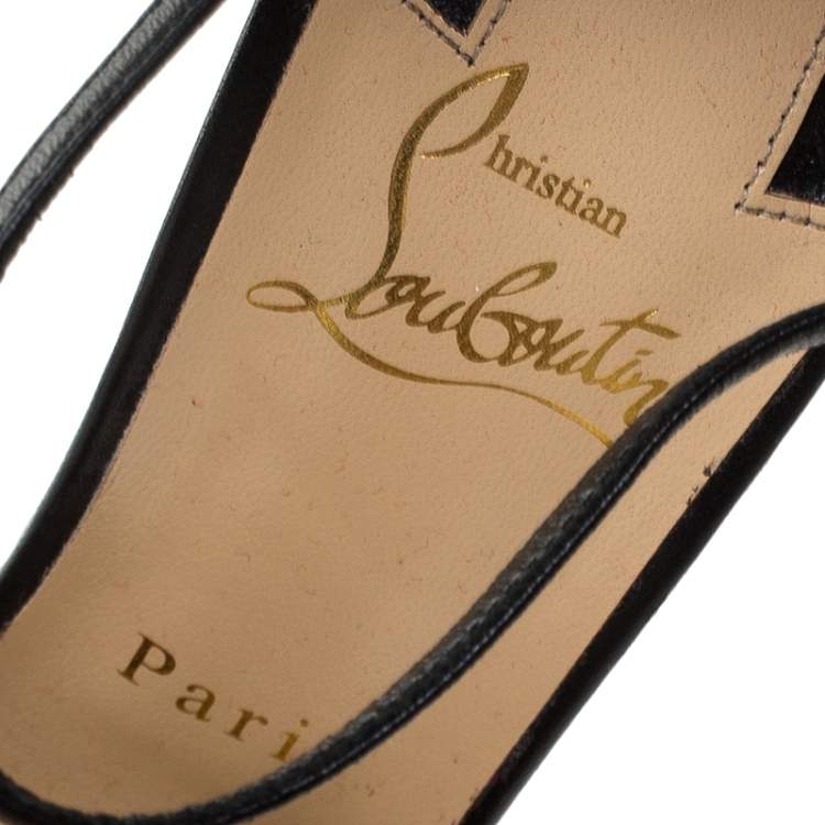 Pre Owned Christian Louboutin Black Leather Marchavekel Platform Ankle Strap Sandals Size 38