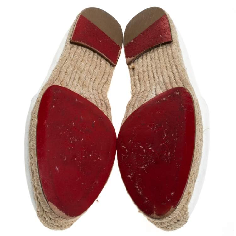 Pre Owned Christian Louboutin White Canvas Nanou Orlato Embellished Espadrilles Size 39