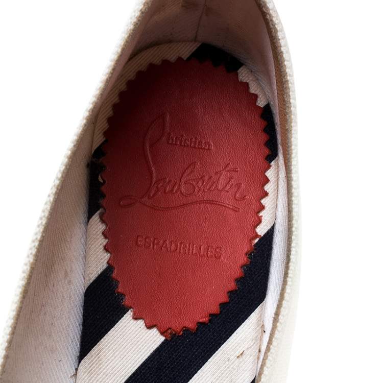 Pre Owned Christian Louboutin White Canvas Nanou Orlato Embellished Espadrilles Size 39