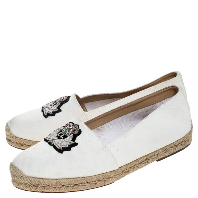 Pre Owned Christian Louboutin White Canvas Nanou Orlato Embellished Espadrilles Size 39