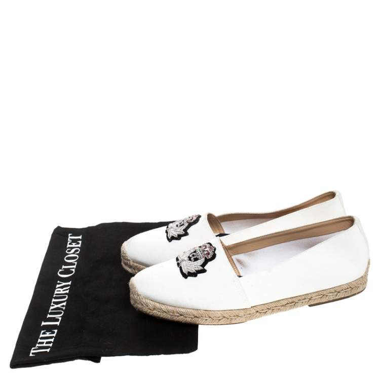 Pre Owned Christian Louboutin White Canvas Nanou Orlato Embellished Espadrilles Size 39