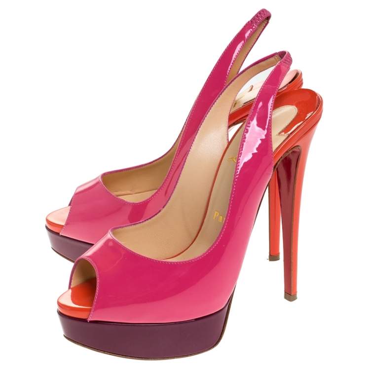 Pre Owned Christian Louboutin Tricolor Patent Leather Platform Slingback Sandals Size 37.5