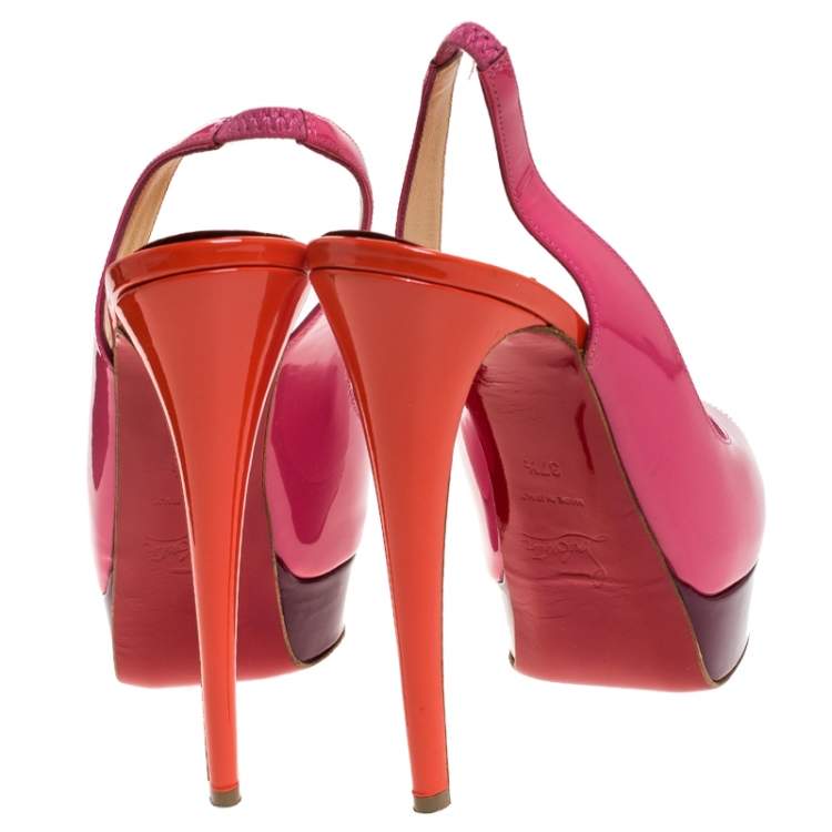 Pre Owned Christian Louboutin Tricolor Patent Leather Platform Slingback Sandals Size 37.5