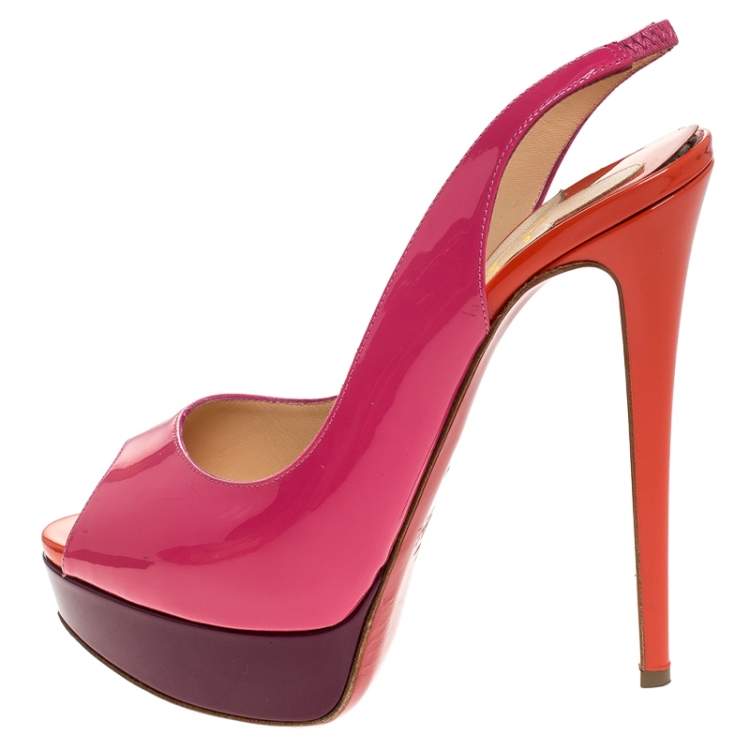 Pre Owned Christian Louboutin Tricolor Patent Leather Platform Slingback Sandals Size 37.5