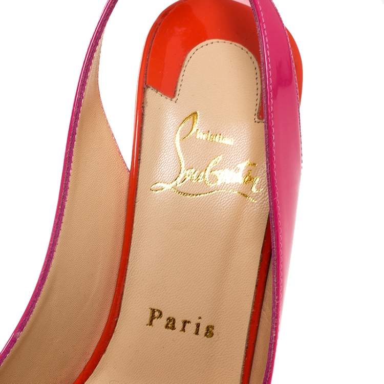 Pre Owned Christian Louboutin Tricolor Patent Leather Platform Slingback Sandals Size 37.5