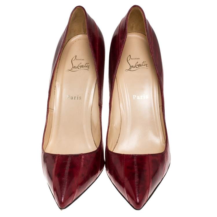 مملوكة مسبقًا Christian Louboutin Red Textured Leather Pigalle Pointed Toe Pumps Size 41