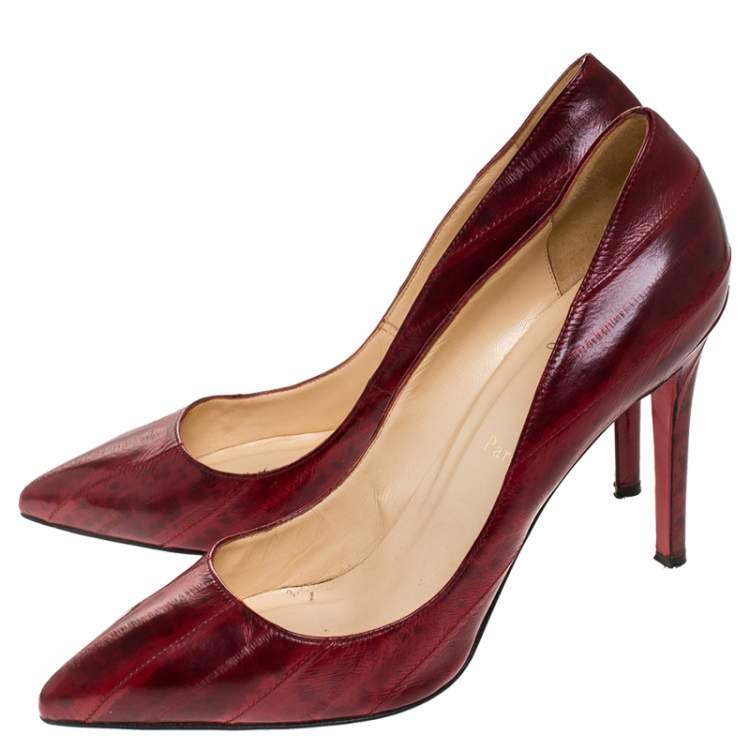 مملوكة مسبقًا Christian Louboutin Red Textured Leather Pigalle Pointed Toe Pumps Size 41