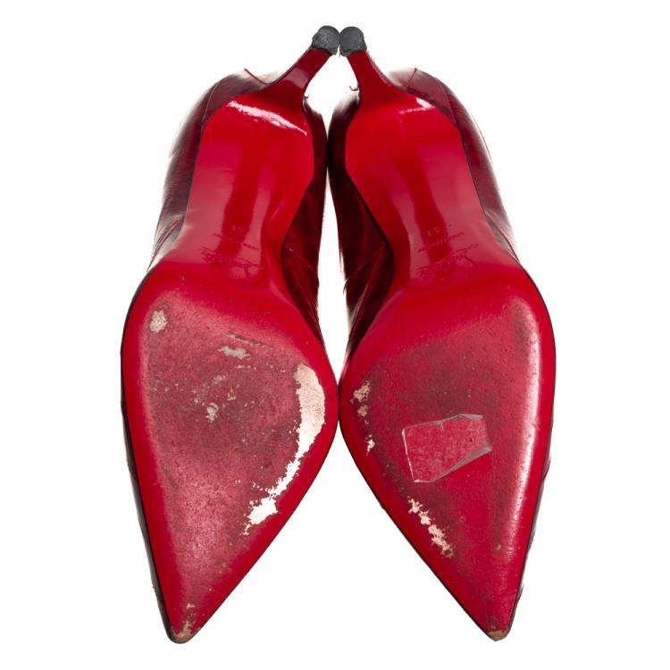 مملوكة مسبقًا Christian Louboutin Red Textured Leather Pigalle Pointed Toe Pumps Size 41