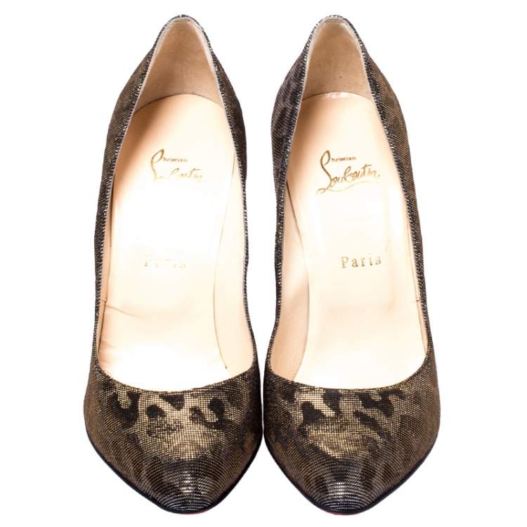 Pre Owned Christian Louboutin Metallic Gold/Silver Leopard Print Lamè Fabric Decollete Pumps Size 41