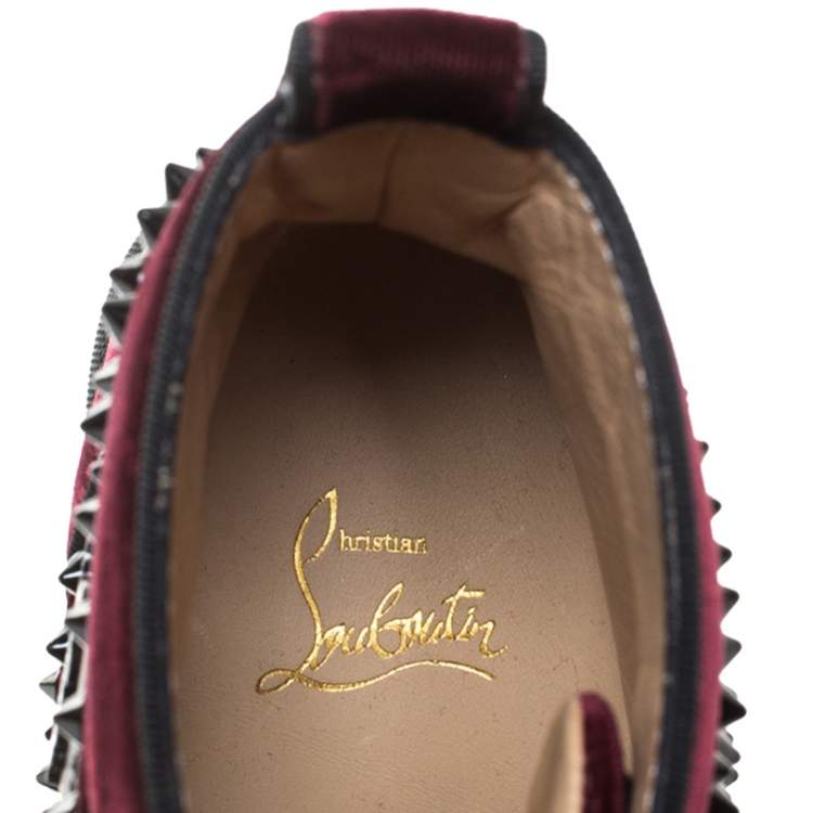 Pre Owned Christian Louboutin Maroon/Black Velvet Louis Spikes High Top Sneakers Size 39