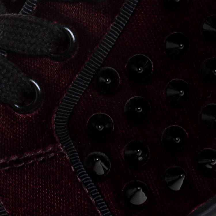 Pre Owned Christian Louboutin Maroon/Black Velvet Louis Spikes High Top Sneakers Size 39