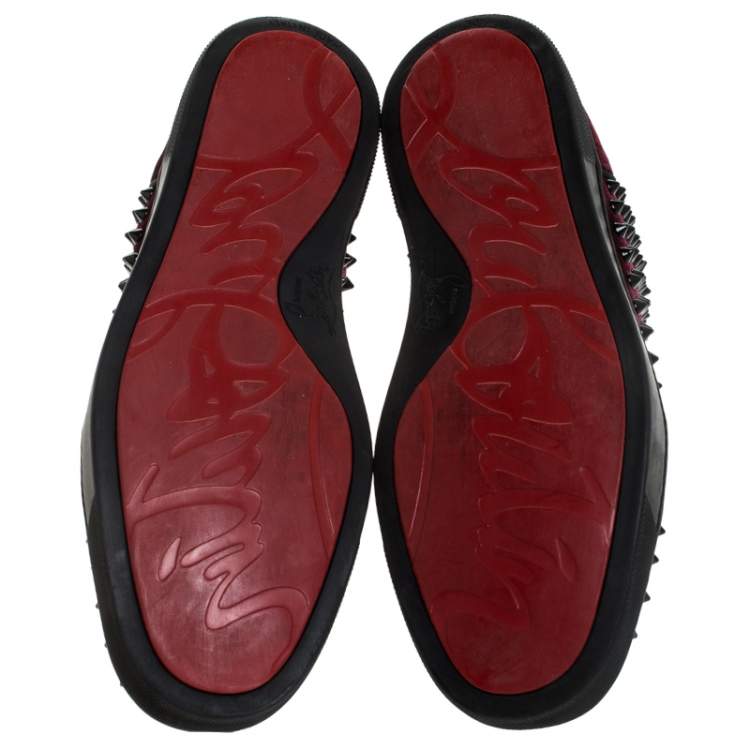 Pre Owned Christian Louboutin Maroon/Black Velvet Louis Spikes High Top Sneakers Size 39