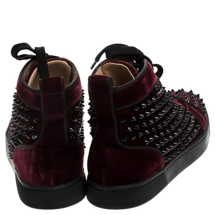 Pre Owned Christian Louboutin Maroon/Black Velvet Louis Spikes High Top Sneakers Size 39