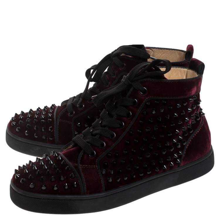 Pre Owned Christian Louboutin Maroon/Black Velvet Louis Spikes High Top Sneakers Size 39