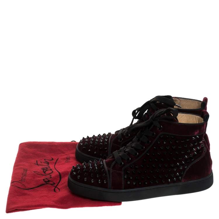 Pre Owned Christian Louboutin Maroon/Black Velvet Louis Spikes High Top Sneakers Size 39