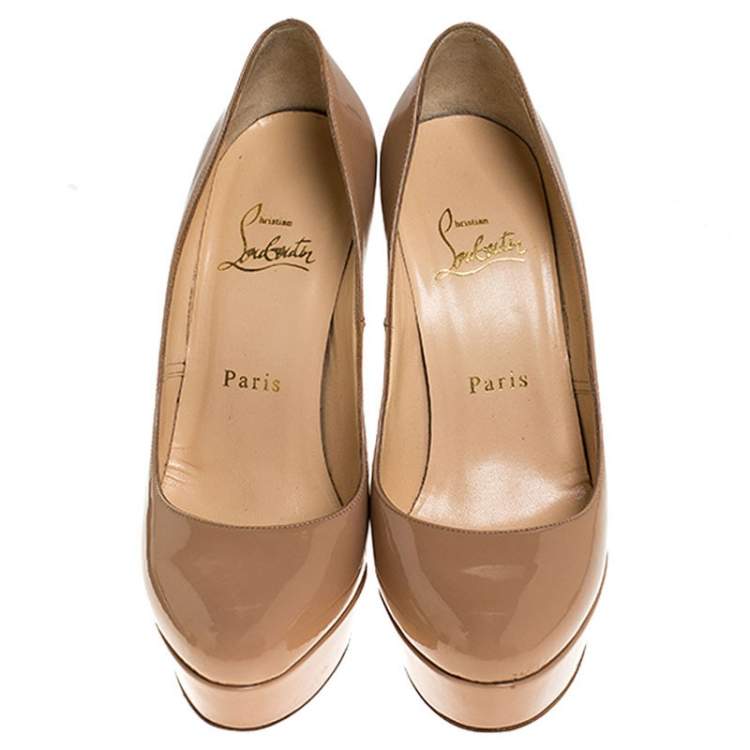 Pre Owned Christian Louboutin Nude Beige Patent Leather Bianca Platform Pumps Size 36