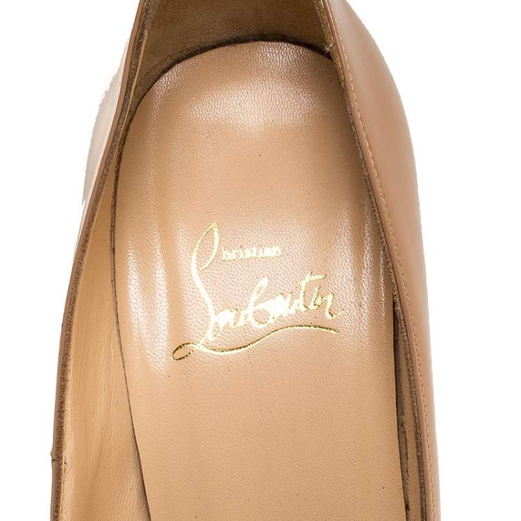 Pre Owned Christian Louboutin Nude Beige Patent Leather Bianca Platform Pumps Size 36