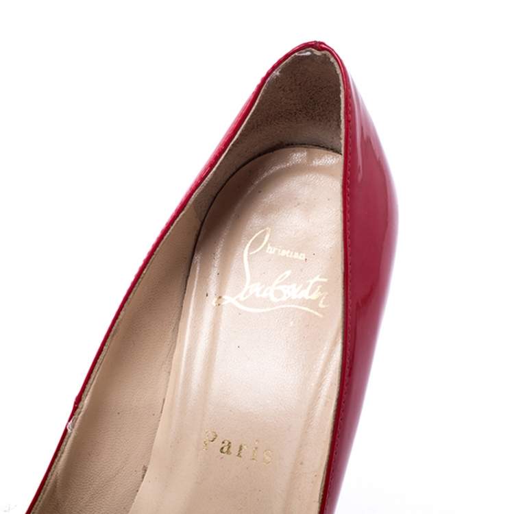 Pre Owned Christian Louboutin Red Patent Leather Simple Pumps Size 37 