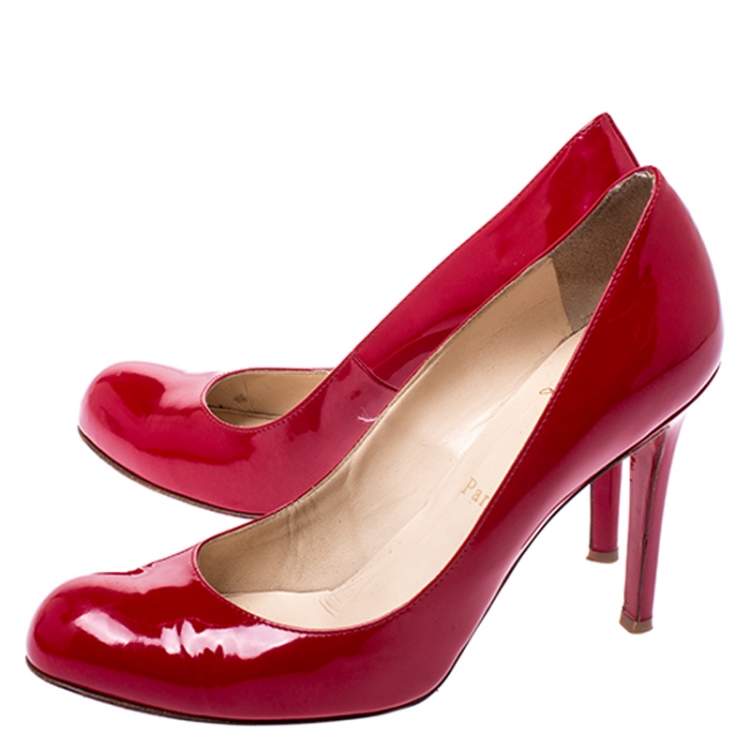 Pre Owned Christian Louboutin Red Patent Leather Simple Pumps Size 37 