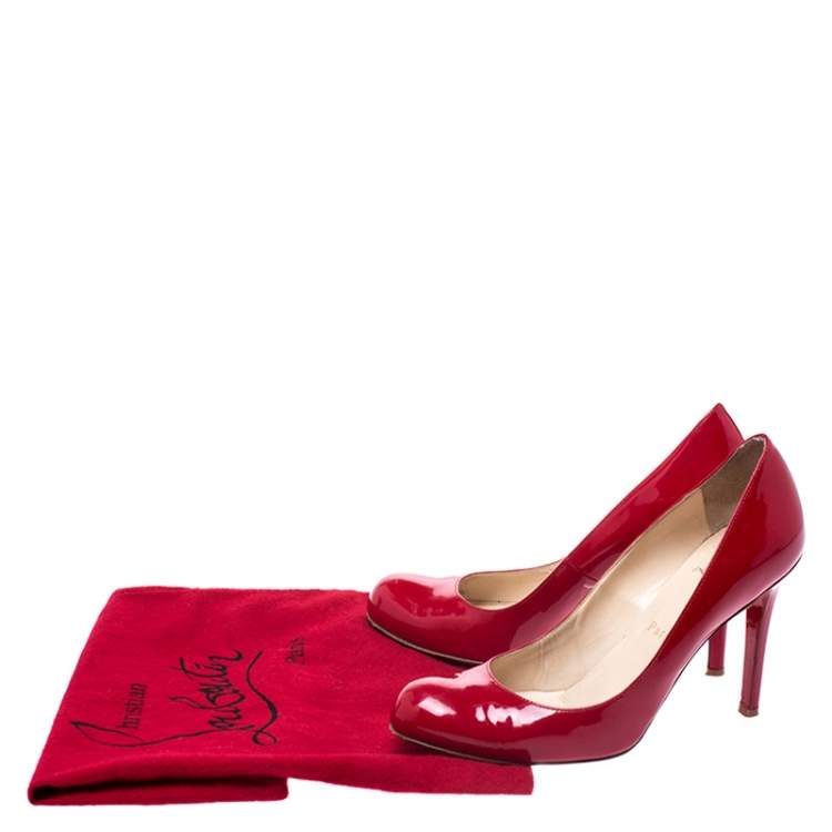 Pre Owned Christian Louboutin Red Patent Leather Simple Pumps Size 37 