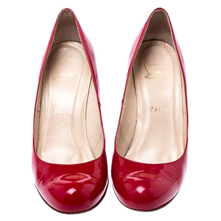 Pre Owned Christian Louboutin Red Patent Leather Simple Pumps Size 37 