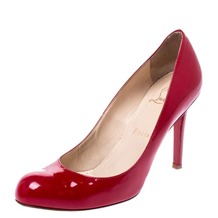 Pre Owned Christian Louboutin Red Patent Leather Simple Pumps Size 37 