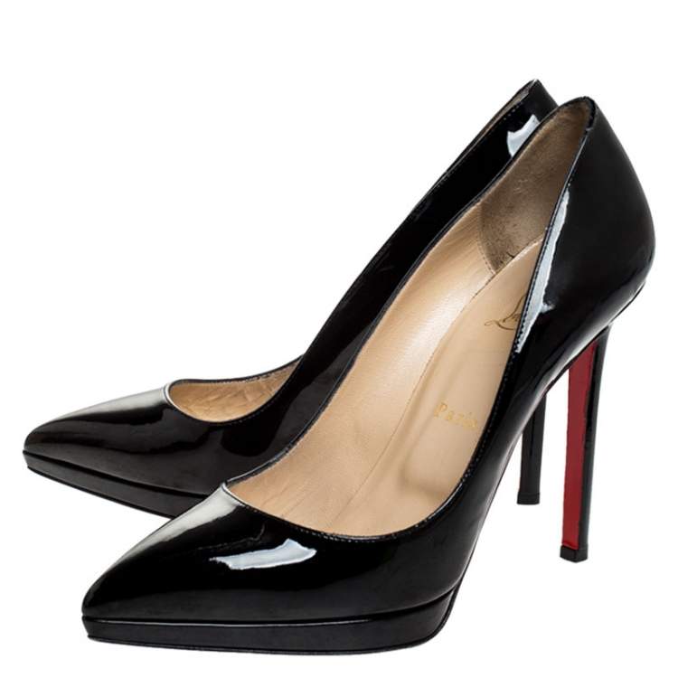 مملوكة مسبقًا Christian Louboutin Black Patent Leather Pigalle Plato Pointed Toe Pumps Size 38.5