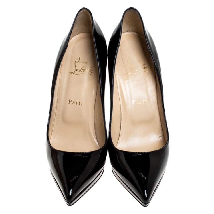 مملوكة مسبقًا Christian Louboutin Black Patent Leather Pigalle Plato Pointed Toe Pumps Size 38.5