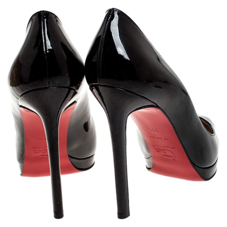 مملوكة مسبقًا Christian Louboutin Black Patent Leather Pigalle Plato Pointed Toe Pumps Size 38.5