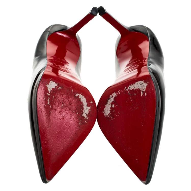 مملوكة مسبقًا Christian Louboutin Black Patent Leather Pigalle Plato Pointed Toe Pumps Size 38.5