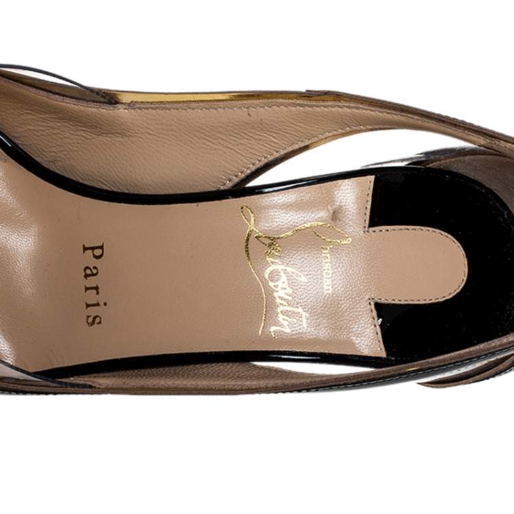 Pre Owned Christian Louboutin Black Patent Leather And PVC Cosmo Pointed Toe Pumps Size 35