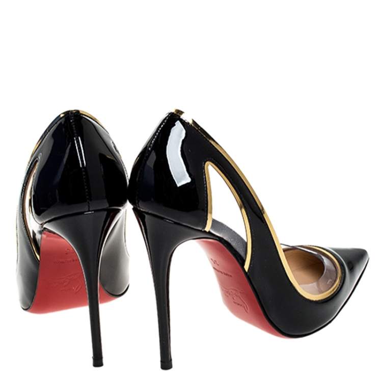 Pre Owned Christian Louboutin Black Patent Leather And PVC Cosmo Pointed Toe Pumps Size 35
