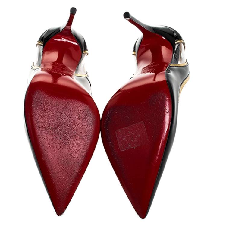 Pre Owned Christian Louboutin Black Patent Leather And PVC Cosmo Pointed Toe Pumps Size 35