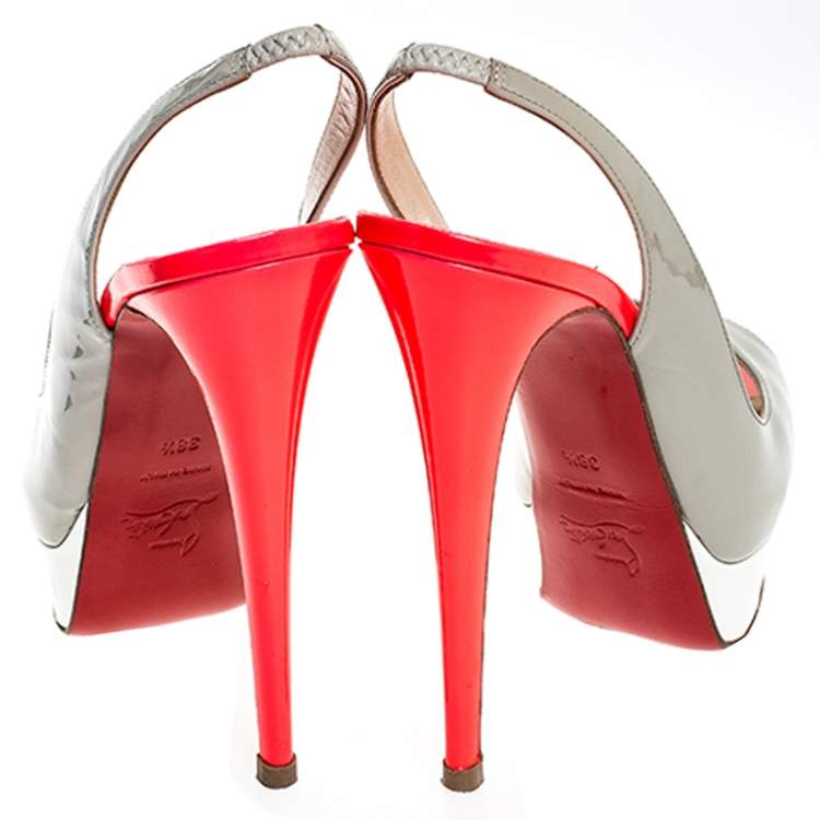 Pre Owned Christian Louboutin Tricolor Patent Leather Lady Peep Toe Platform Slingback Sandals Size 38.5