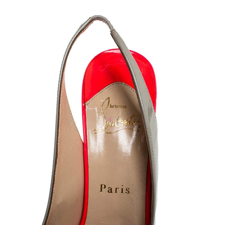 Pre Owned Christian Louboutin Tricolor Patent Leather Lady Peep Toe Platform Slingback Sandals Size 38.5