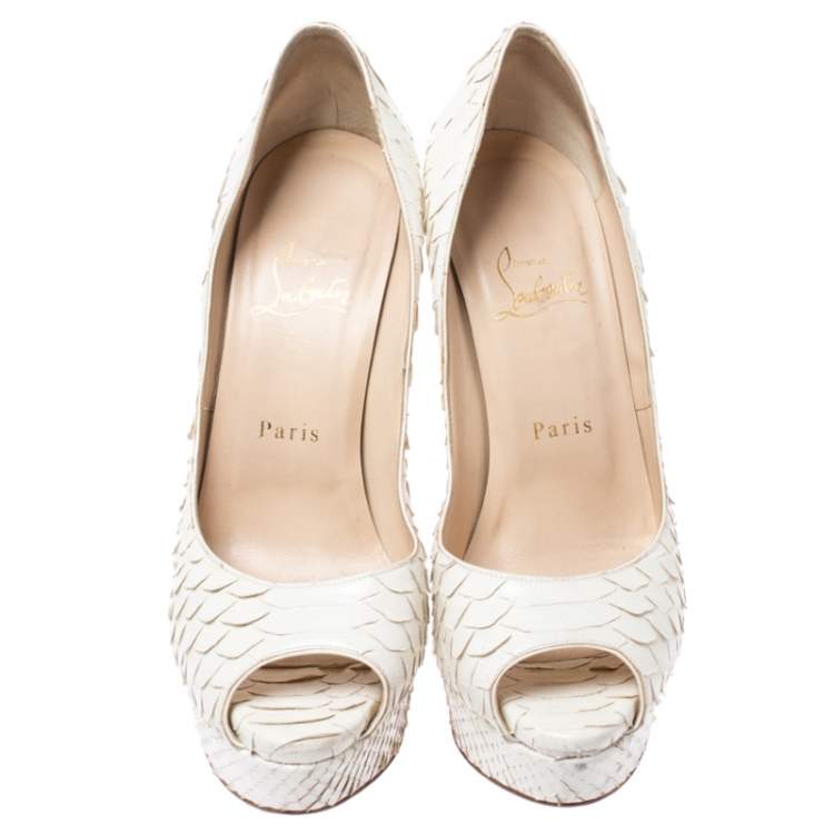 Pre Owned  Christian Louboutin White Python Lady Peep Toe Pumps Size 38
