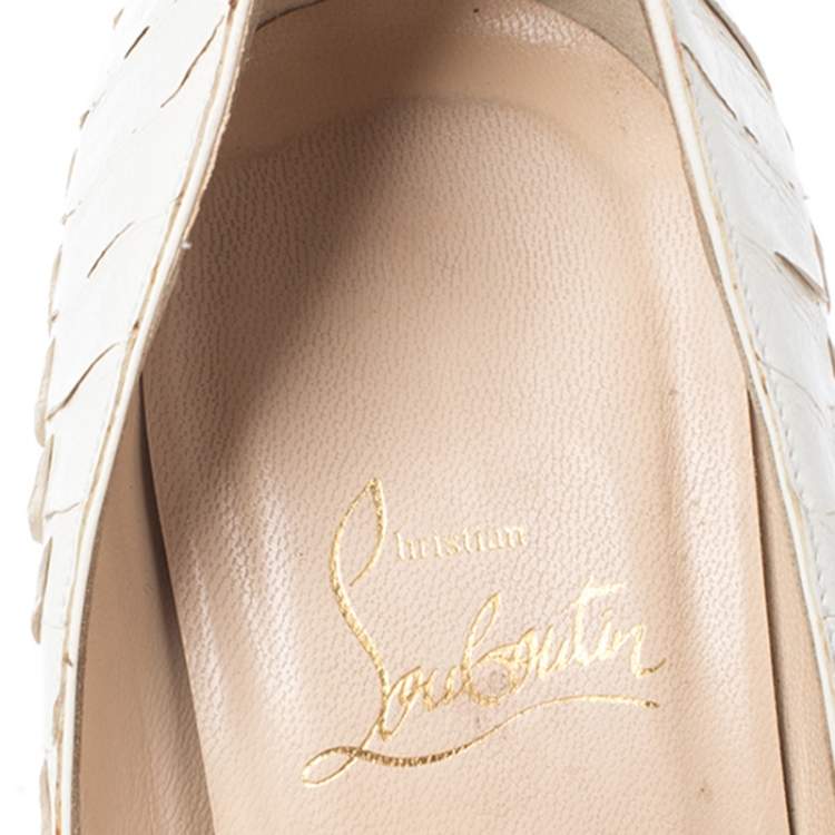Pre Owned  Christian Louboutin White Python Lady Peep Toe Pumps Size 38