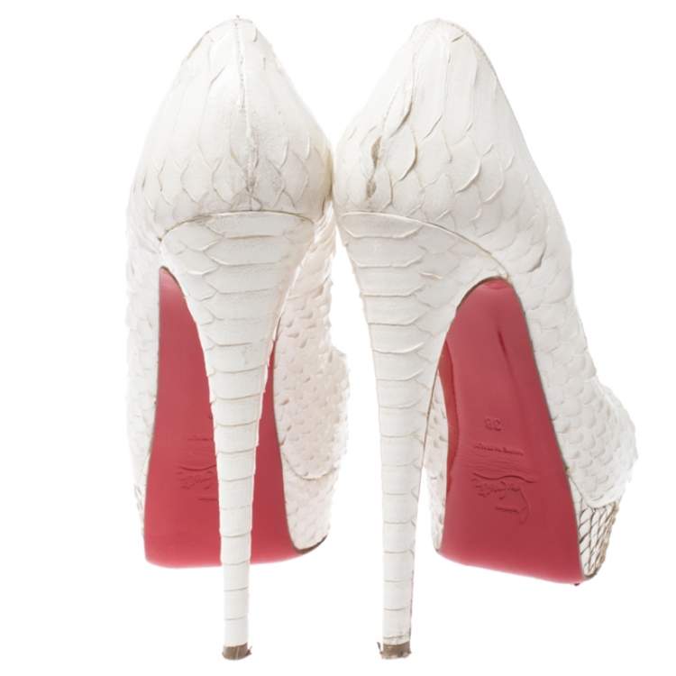 Pre Owned  Christian Louboutin White Python Lady Peep Toe Pumps Size 38