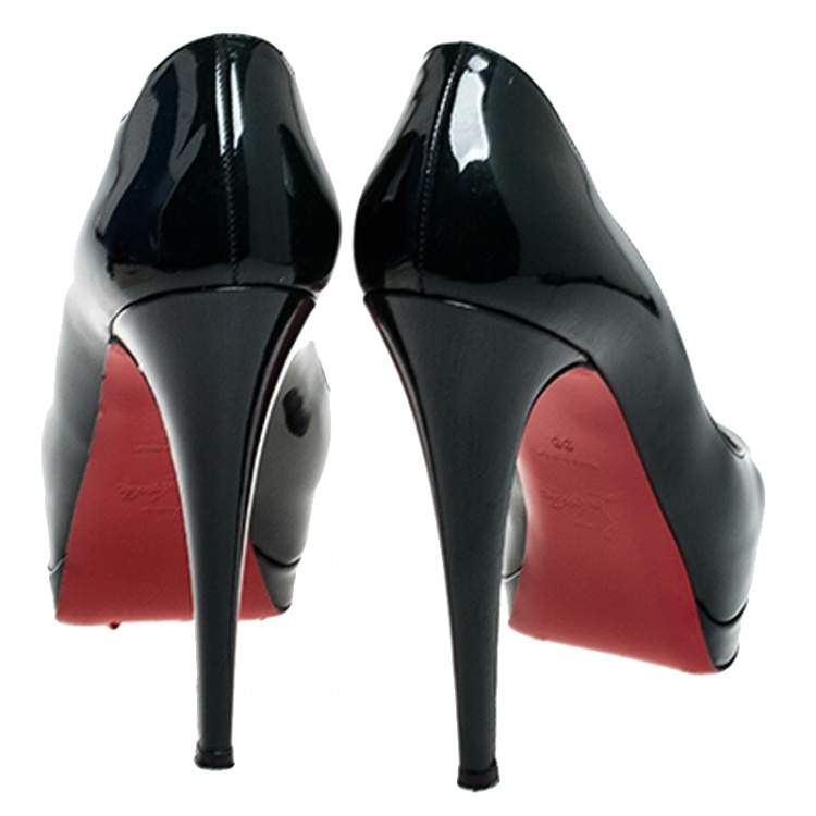 Pre Owned Christian Louboutin Sacramento Green Patent Leather Palais Royal Peep Toe Platform Pumps Size 38