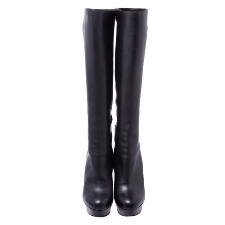 Pre Owned Christian Louboutin Black Leather Fifi Botta Knee Boots Size 36