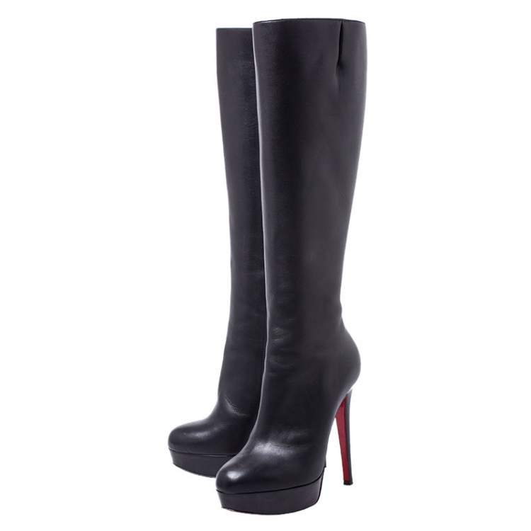 Pre Owned Christian Louboutin Black Leather Fifi Botta Knee Boots Size 36