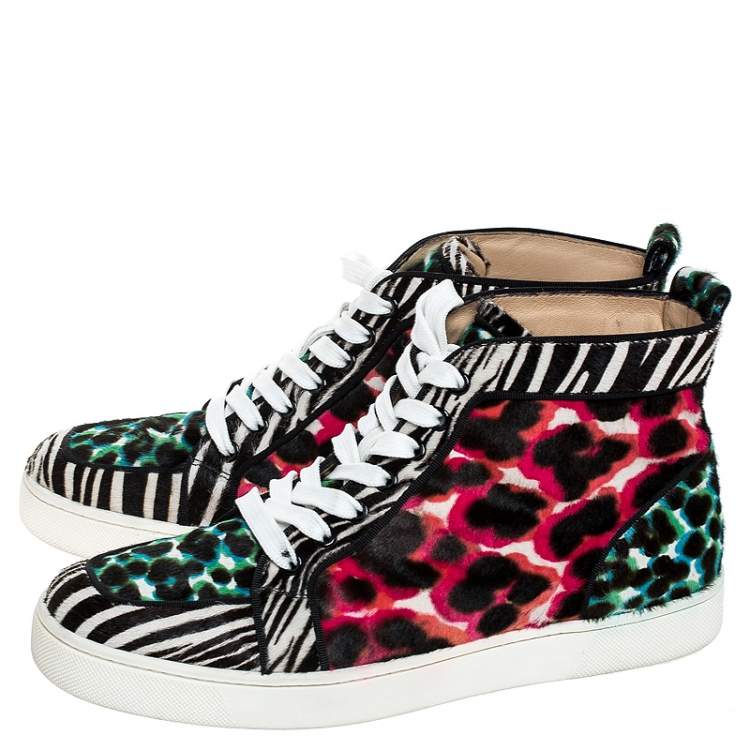Pre Owned Christian Louboutin Multicolor Leopard Print Calf Hair Rantus Orlato High Top Sneakers Size 41