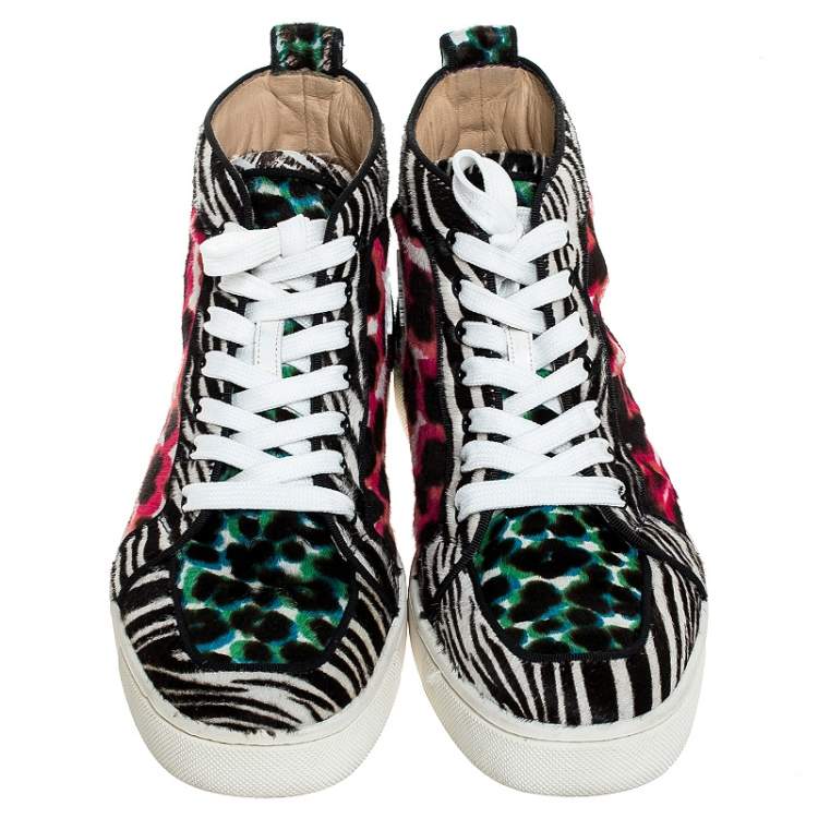 Pre Owned Christian Louboutin Multicolor Leopard Print Calf Hair Rantus Orlato High Top Sneakers Size 41
