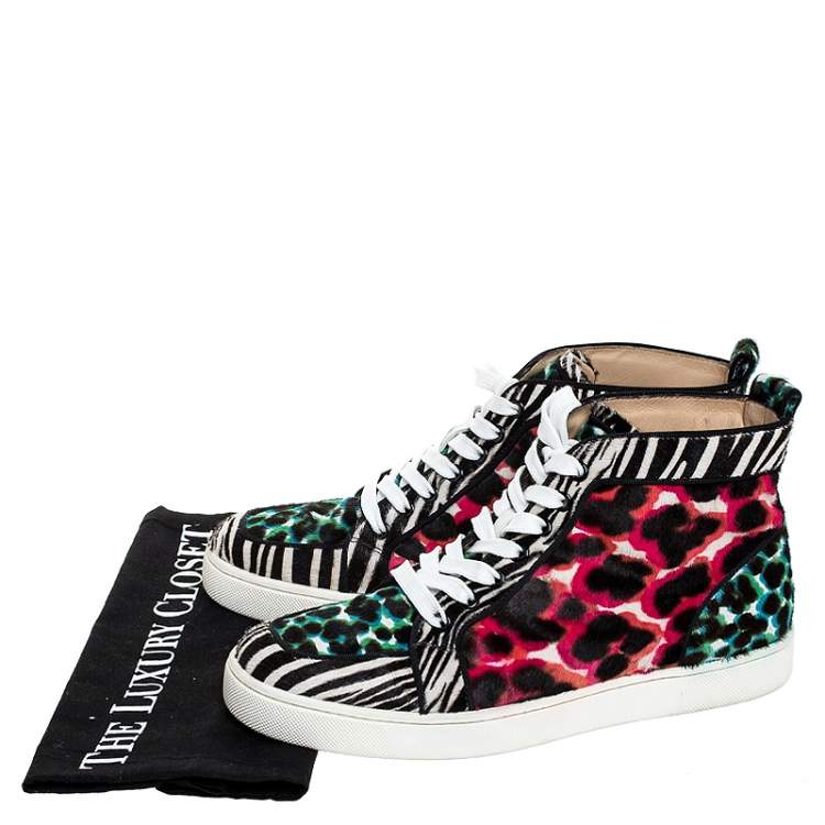 Pre Owned Christian Louboutin Multicolor Leopard Print Calf Hair Rantus Orlato High Top Sneakers Size 41