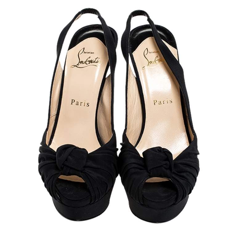 Pre Owned Christian Louboutin Black Satin Jenny Knotted Slingback Sandals Size 38