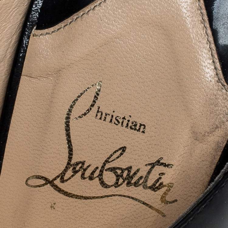 Pre Owned Christian Louboutin Black Twist Patent Leather Cork Platform Wedge Sandals Size 39.5