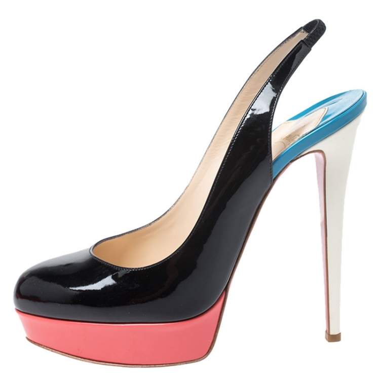 Pre Owned Christian Louboutin Multicolor Patent Leather Colorblock Platform Slingback Pumps Size 41