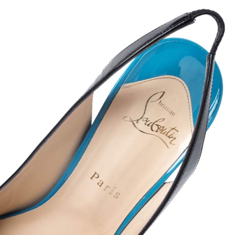 Pre Owned Christian Louboutin Multicolor Patent Leather Colorblock Platform Slingback Pumps Size 41